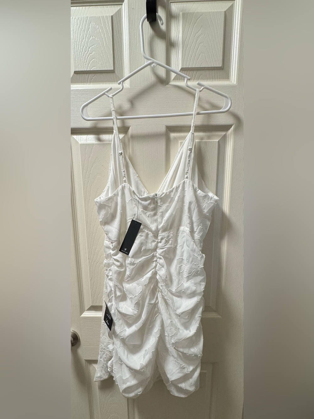 Lulu's White Textured Ruched Mini Dress - Picture 2 of 3